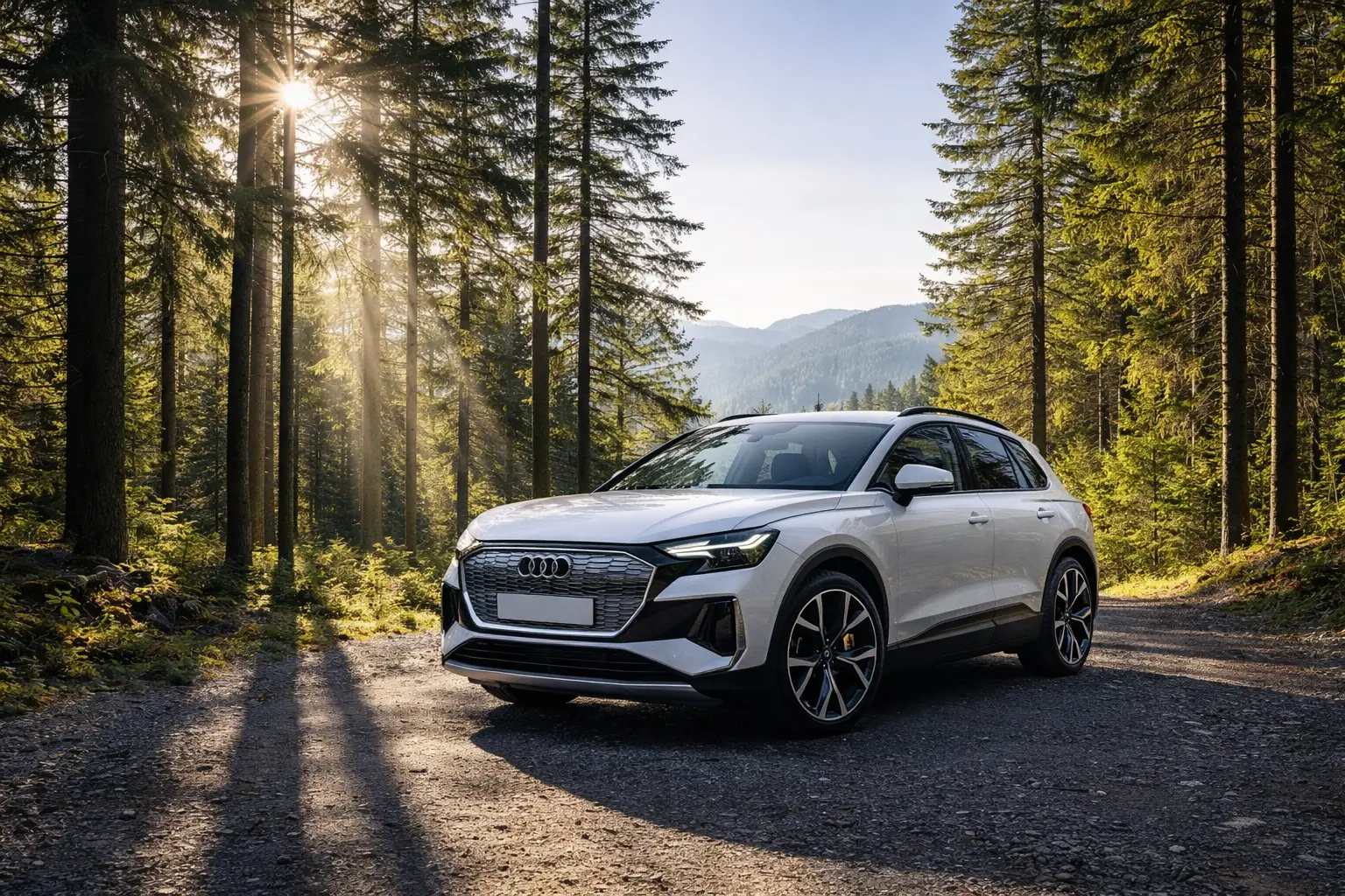SUV på vei mot fjellandskap